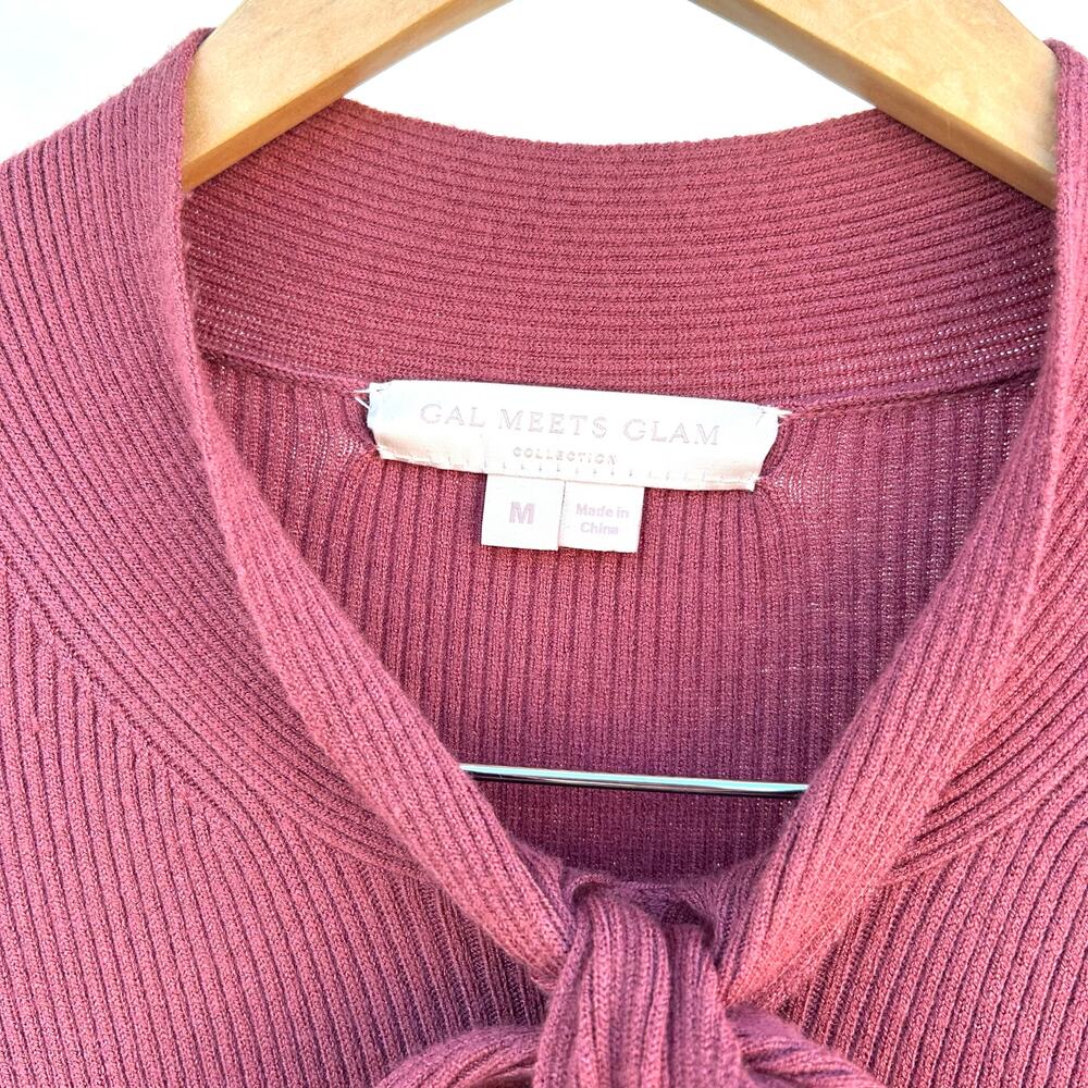 Gal Meets Glam Knit Pink Tie Neck Long Sleeve Sweater Dress Midi Medium Brianna - Picture 5 of 10